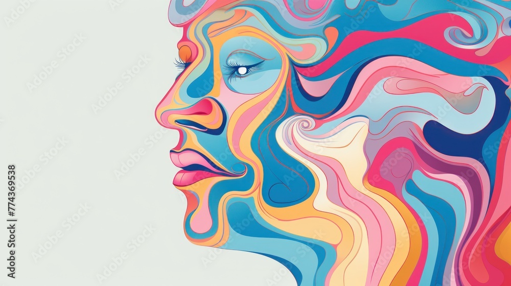 Dive into a world of creativity with a surreal watercolor portrait, featuring a girl surrounded by abstract patterns and bright waves in a psychedelic color palette. Dive into a world of creativity with a surreal watercolor portrait, featuring a girl surrounded by abstract patterns and bright waves in a psychedelic color palette.