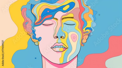 Immerse yourself in the dreamy world of a psychedelic watercolor portrait, where a girl's face becomes a canvas of creativity with pastel colors and grunge inspiration.