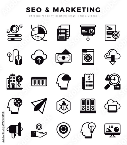 SEO & Marketing web icons in Lineal Filled style.
