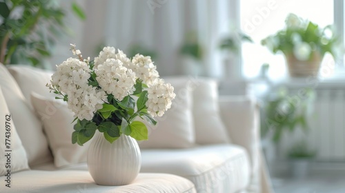 White Vase With White Flowers on Table