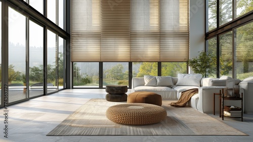Modern Living Room With Large Window Blinds
