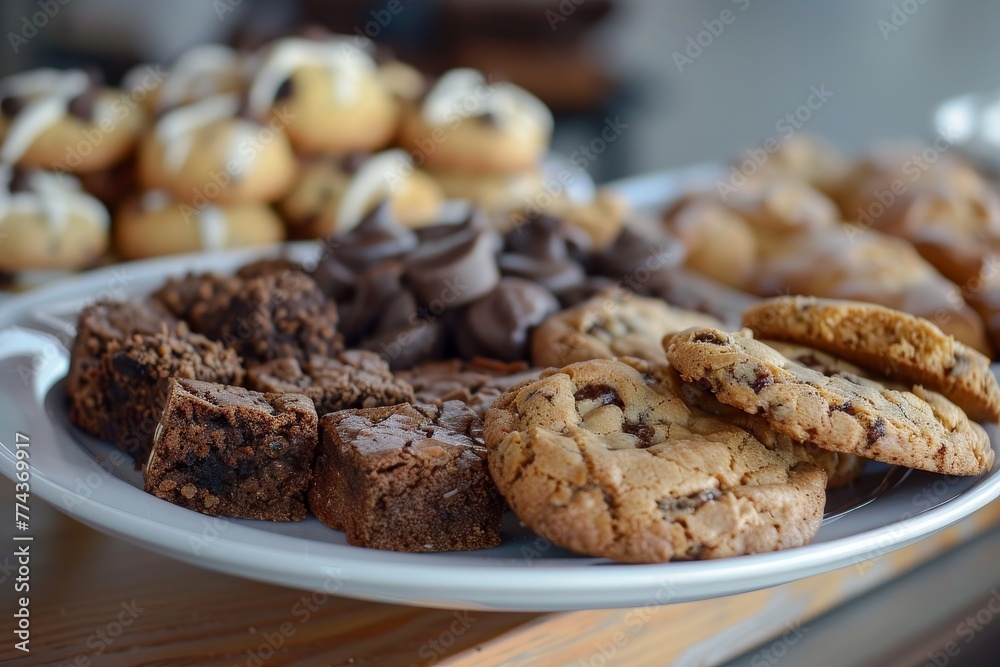 Assorted cookies and mini brownies on a plate