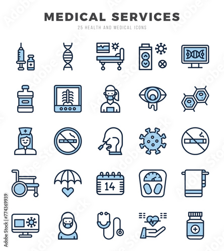MEDICAL SERVICES icons Pack. Two Color icons set. MEDICAL SERVICES collection set. Simple vector icons.