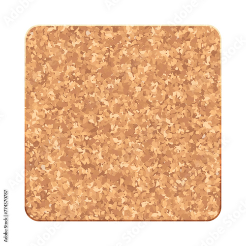 Realistic square cork coaster with rounded corners for hot and wet glasses