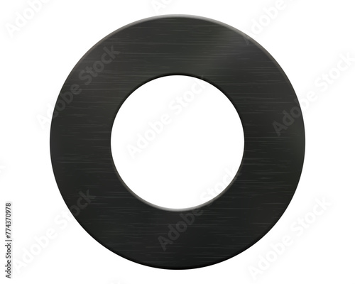 Rubber black round gasket with light realistic texture isolated from background photo