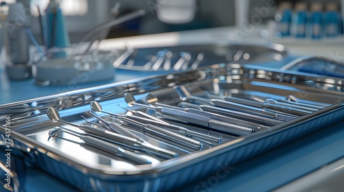 Dental Tools on Tray Showcasing Precision Equipment in a Modern Dental Clinic