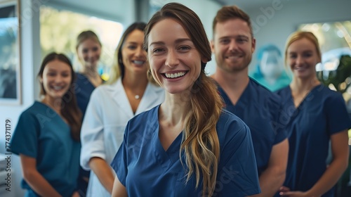 Dental Team's Heartfelt Smiles Radiate Professional Commitment in Vibrant Clinic
