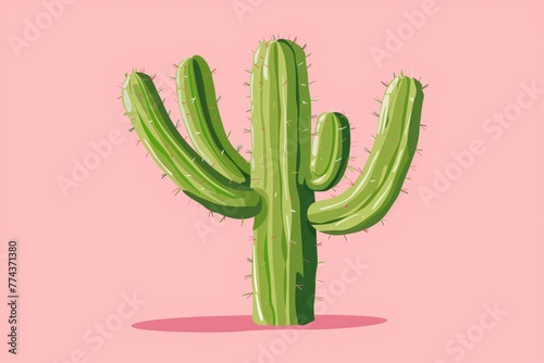 Minimalist illustration of a saguaro cactus on a pink background, perfect for desert-themed projects.