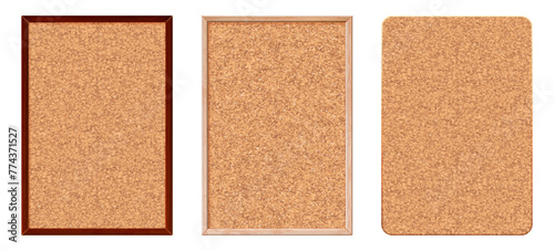 Set of cork noticeboards with texture in frame photo