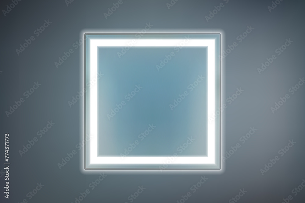 Square mirror with white LED lighting on a dark background Square mirror with white LED lighting on a dark background