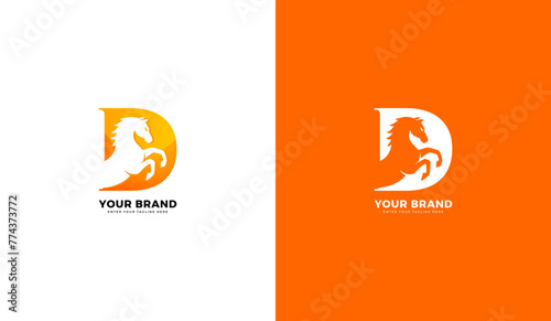 Letter d horse logo. Horse icon, letter D. Vector illustration
