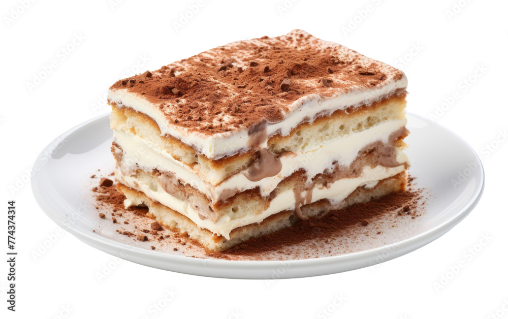 A white plate holds three exquisite layered desserts, each enticingly decorated with swirls of frosting and fresh fruit
