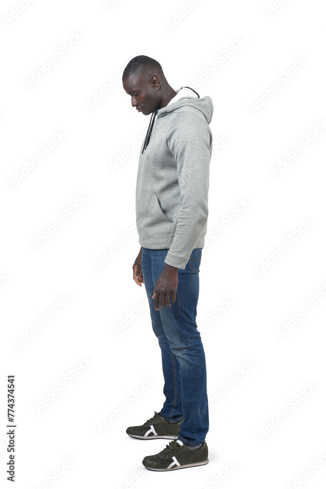 side view of a potrait of a man look down on white background side view of a potrait of a man look down on white background