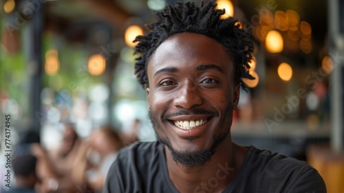 Cheerful Young African Man Showcasing a Confident Smile Generative AI