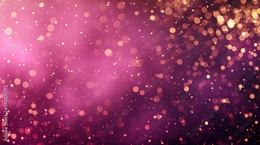 Abstract background with magenta and gold particle. New year, Christmas background with gold stars and sparkling. Christmas Golden light shine particles bokeh on magenta background. Gold foil texture