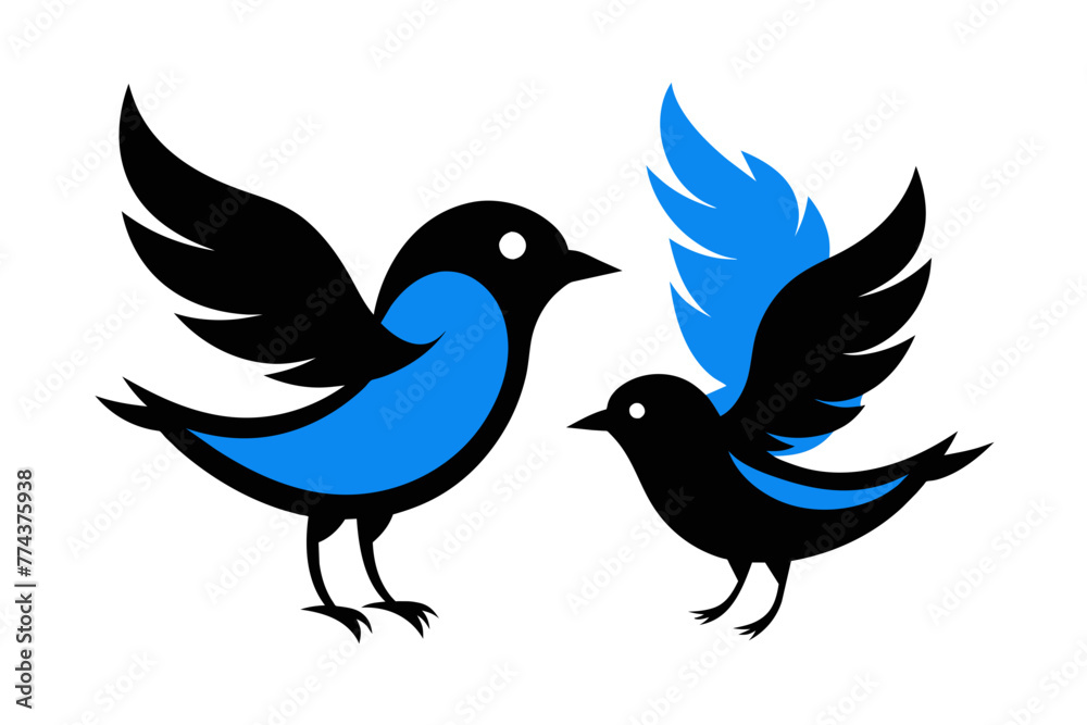 Fototapeta premium silhouette image,Blue bird,vector illustration,white background 