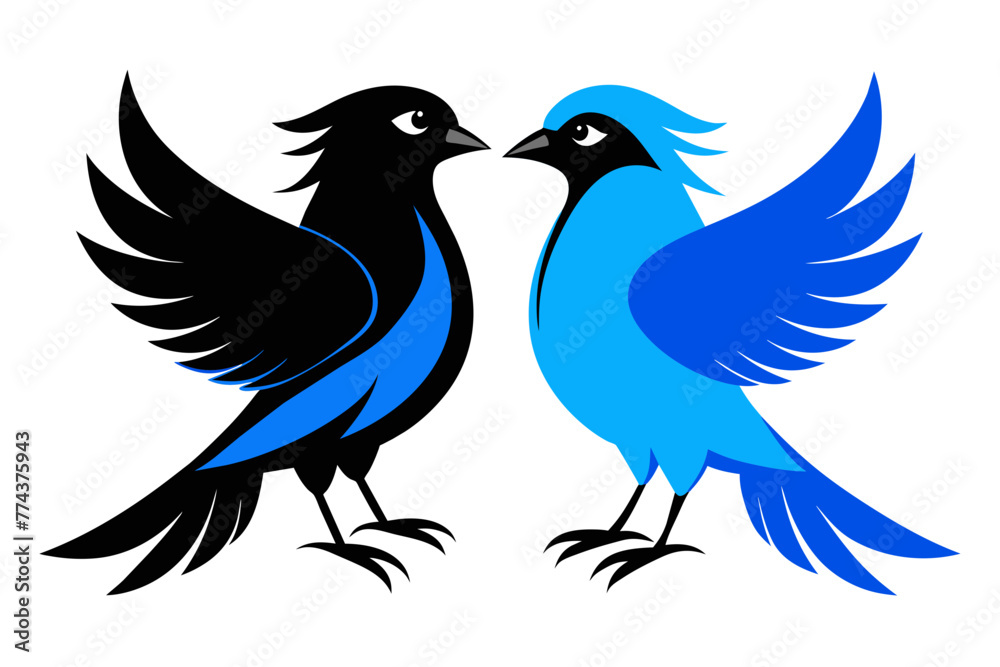 Fototapeta premium silhouette image,Blue bird,vector illustration,white background 