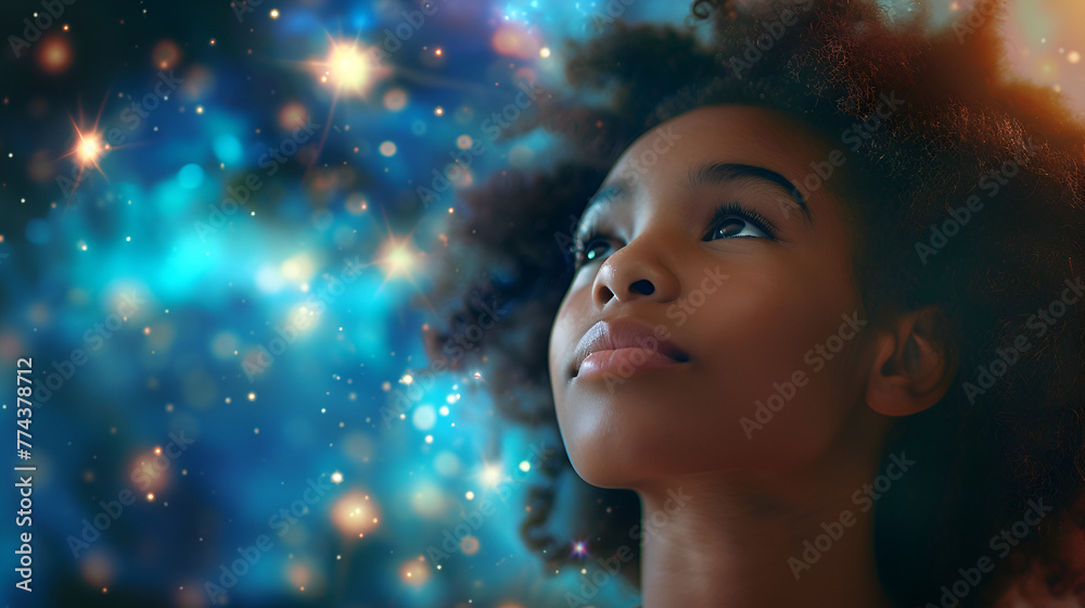 Banner with Happy Black African Girl Looking Up at the S
Banner with Happy Black African Girl Looking Up at the S