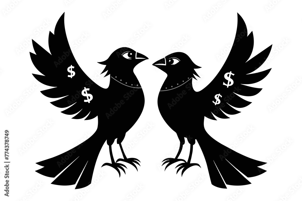 Fototapeta premium silhouette image,Cash bird,vector illustration,white background