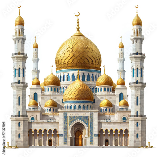 A large Muslim mosque, a three-dimensional raster illustration with contour lines highlighting the details of construction. 3d rendering. © AIDesign