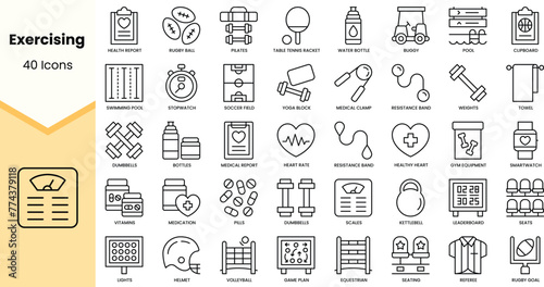 Set of exercising icons. Simple line art style icons pack. Vector illustration photo