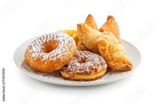 Dutch donut and apple turnovers New Year s eve food on white background photo