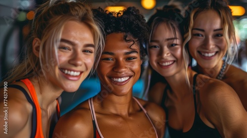 Young Friends Bonding Over Fitness at a Diverse Gym Generative AI