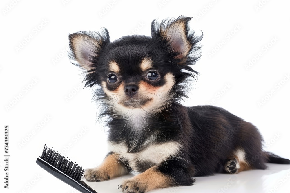 Chihuahua puppy brushed on white background
