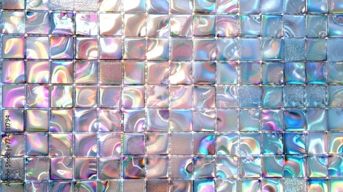 Glass mosaic with holographic effect. Trendy tiles fashionable geometric shapes banner.