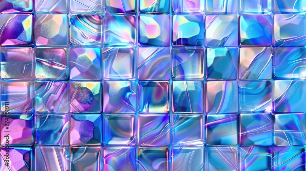 Glass mosaic with holographic effect. Trendy tiles fashionable geometric shapes banner. Glass mosaic with holographic effect. Trendy tiles fashionable geometric shapes banner.