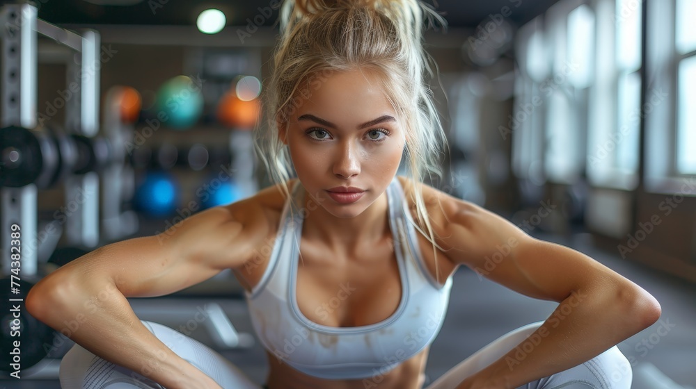 Fit Woman Performing Sit-ups at the Gym Generative AI
