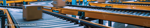 Warehouse logistics, conveyor belt background, transportation