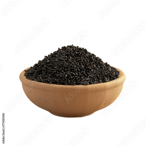 Black seeds in a bowl on a Transparent Background
