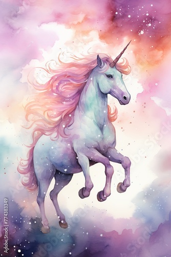 A celestial unicorn galloping through a constellation