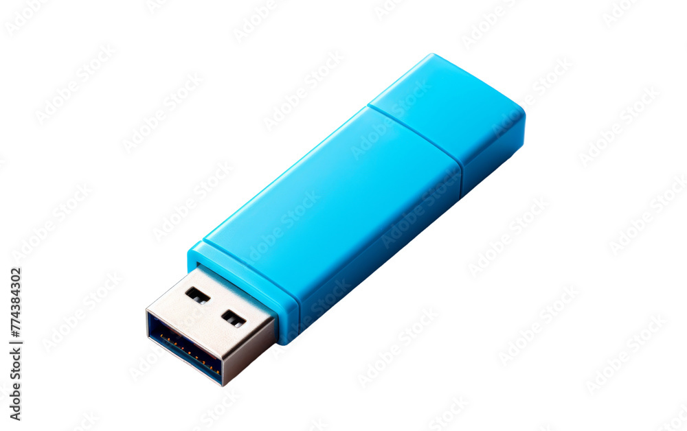A blue USB device perched elegantly on a white surface A blue USB device perched elegantly on a white surface