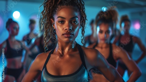 Fit Women Exercising Vigorously in Group Gym Class Generative AI © Alex