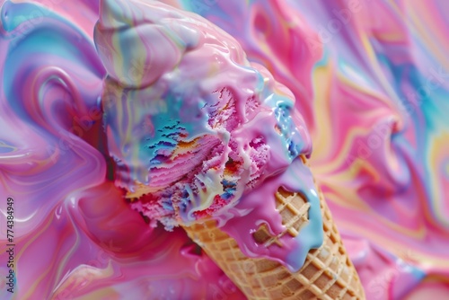 A colorful ice cream melting
