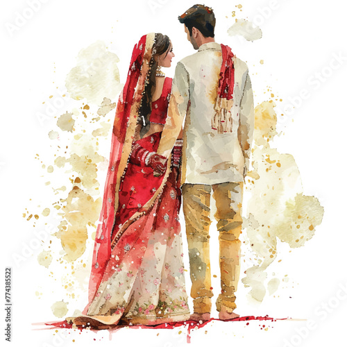 Cute couple indian watercolor ilustration