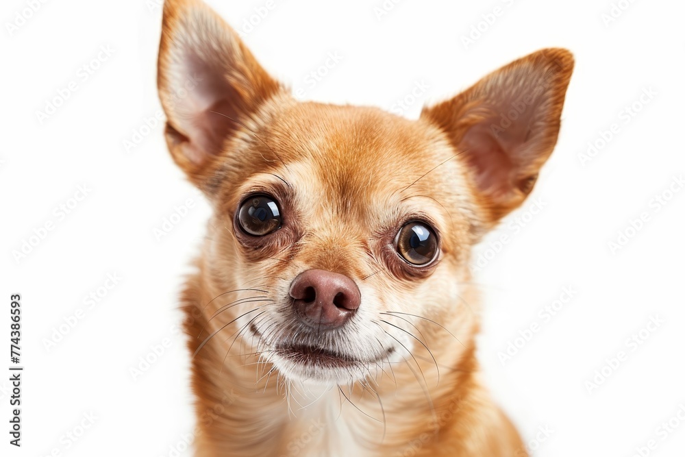 Chihuahua smiling at camera white background Digital enhancement