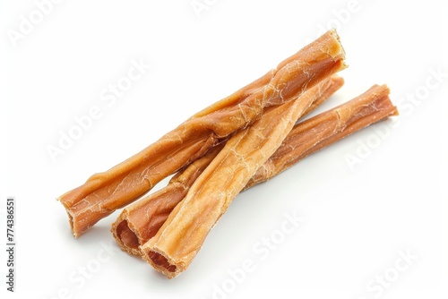 Dog chew stick on white background Top view