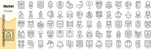 Set of motel icons. Simple line art style icons pack. Vector illustration