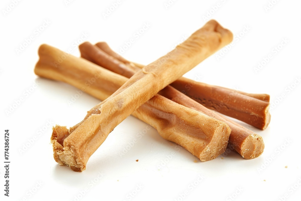 Dog snacks for teeth cleaning and fresh breath isolated on white background Dog snacks for teeth cleaning and fresh breath isolated on white background