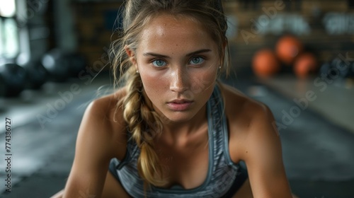 Fit Young Woman Engaged in a Vigorous Sit-ups Routine During a Gym Workout Session Generative AI
