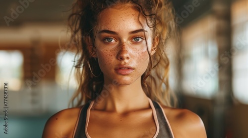 Fit Young Woman Expressing Exhaustion Post-Workout Class Generative AI
