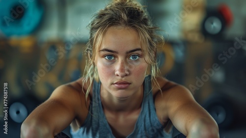 Enthusiastic Female Fitness Enthusiast Gearing Up for a Box Jump Workout Class Generative AI