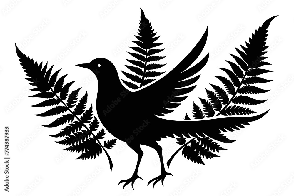 Fototapeta premium silhouette image,Fern bird,vector illustration,white background