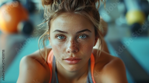 Woman Concentrating on Fitness During Group Exercise Session Generative AI