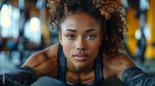 Woman Concentrating on Fitness During Group Exercise Session Generative AI