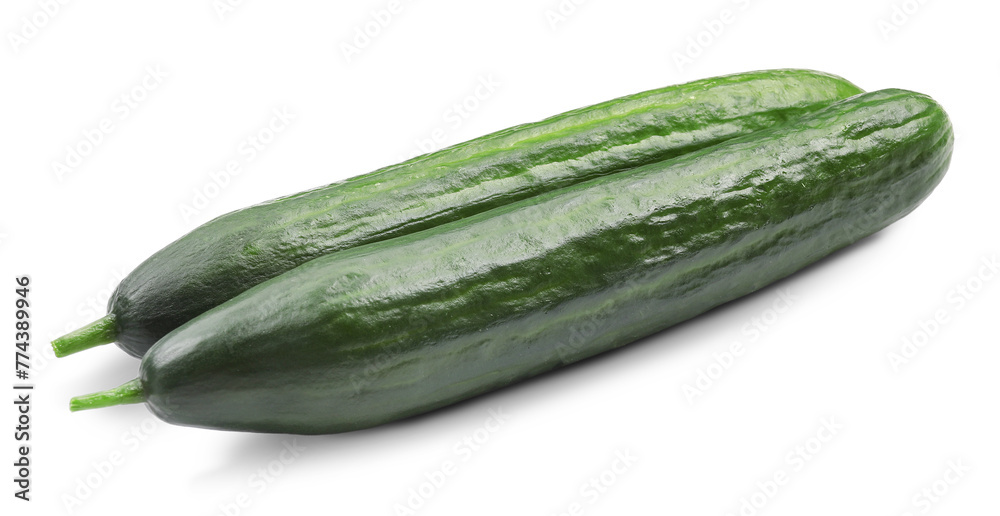 Two long fresh cucumbers isolated on white Two long fresh cucumbers isolated on white