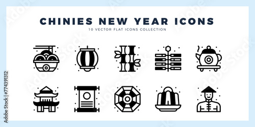 10 Chinese New Year  Lineal Fill icon pack. vector illustration.